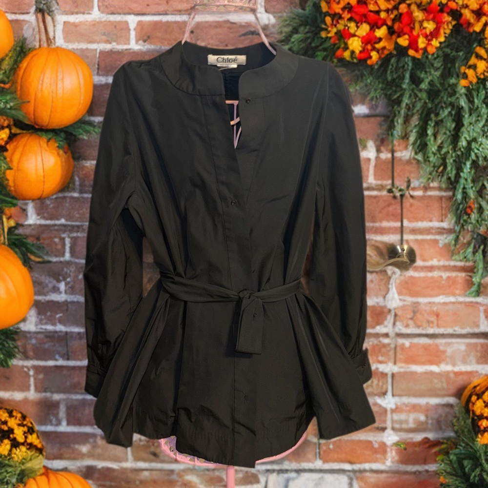 Chloe Navy Flared Belted Jacket - image 2